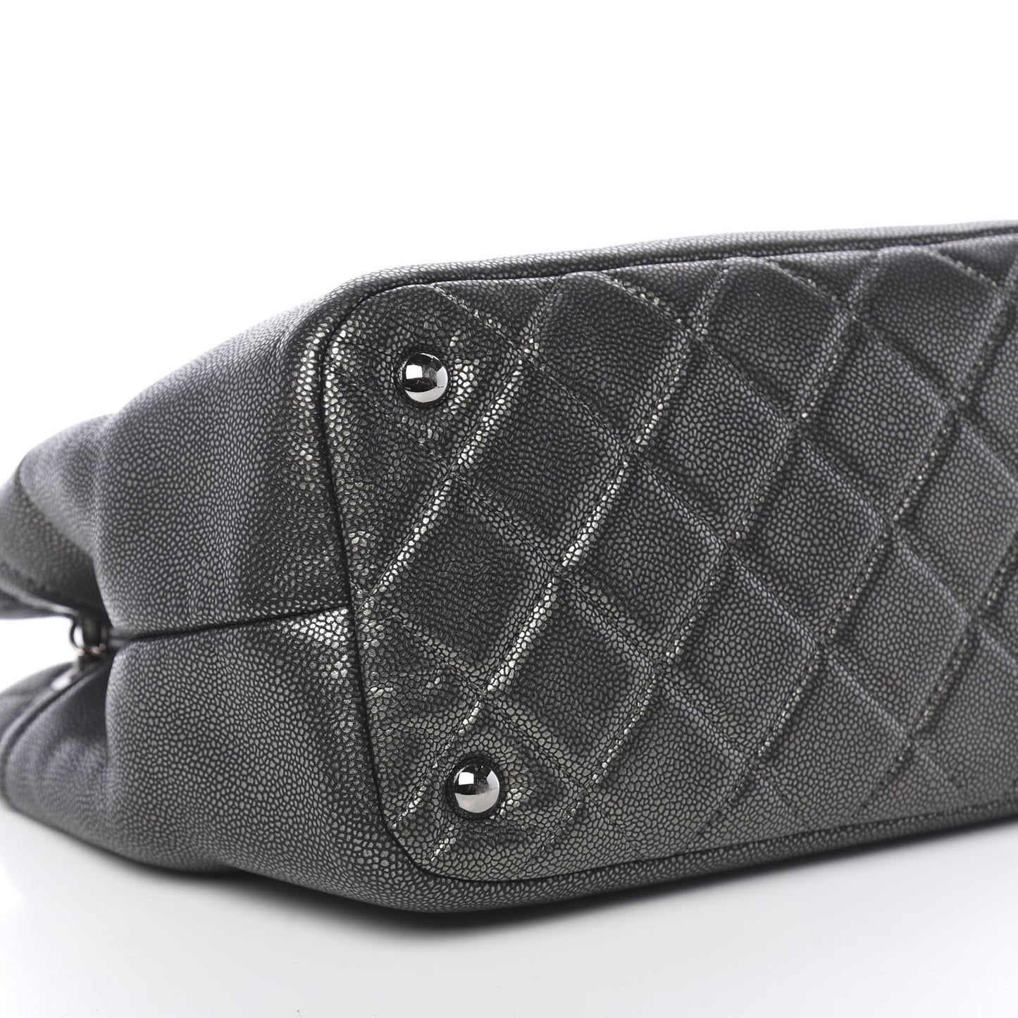 Metallic Caviar Quilted CC Timeless Tote Dark Silver