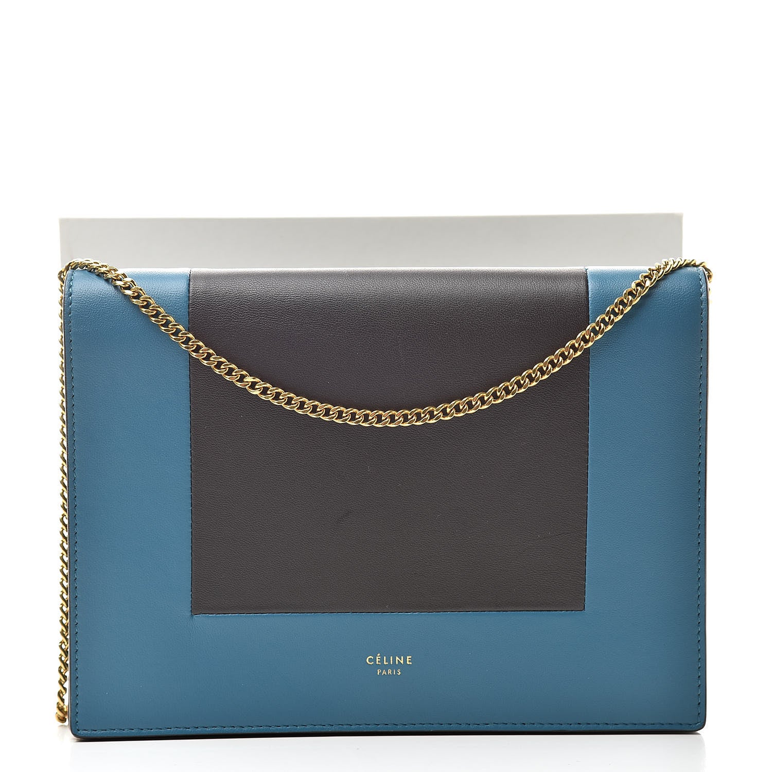 Celine Smooth Lambskin Frame Evening Chain Clutch Turchese Liquorice 14 of 14