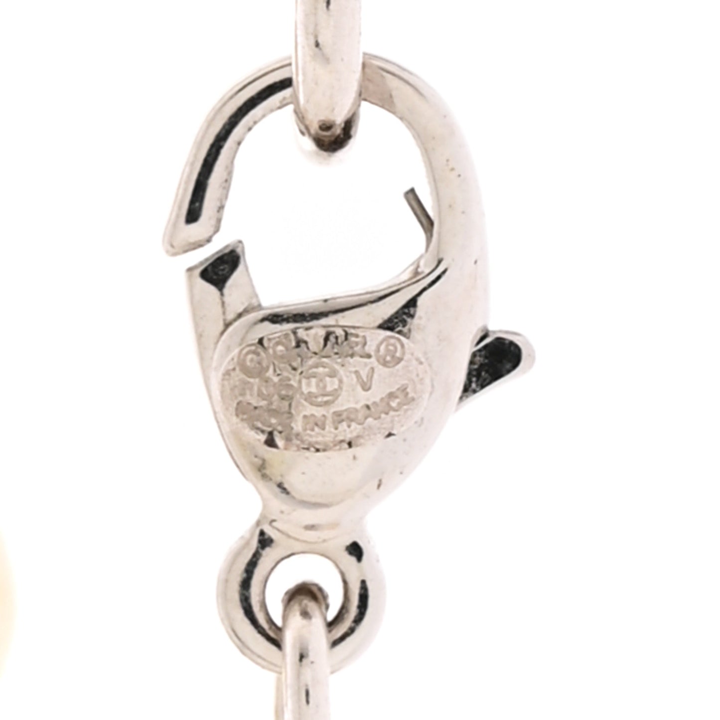 Graduated Pearl CC Long Necklace Silver