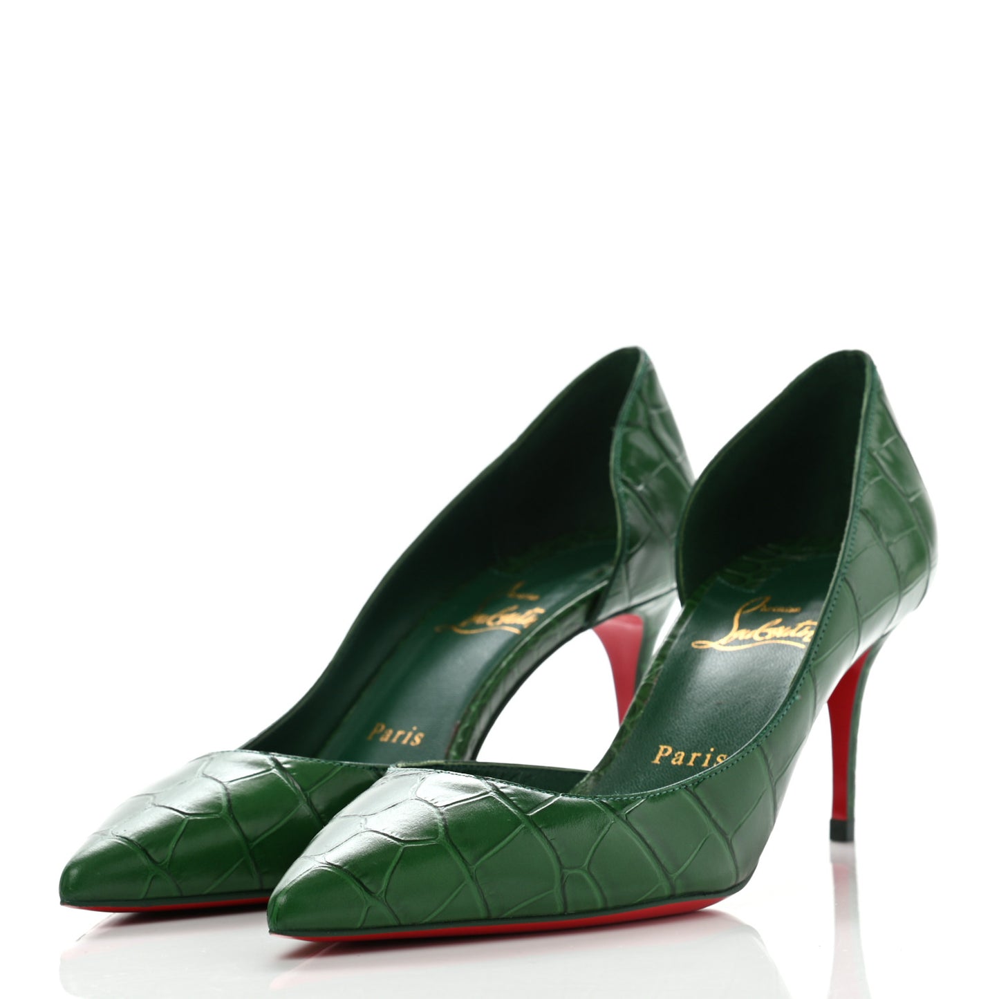 Crocodile Embossed Calfskin Iriza 70 Pumps 37 Green