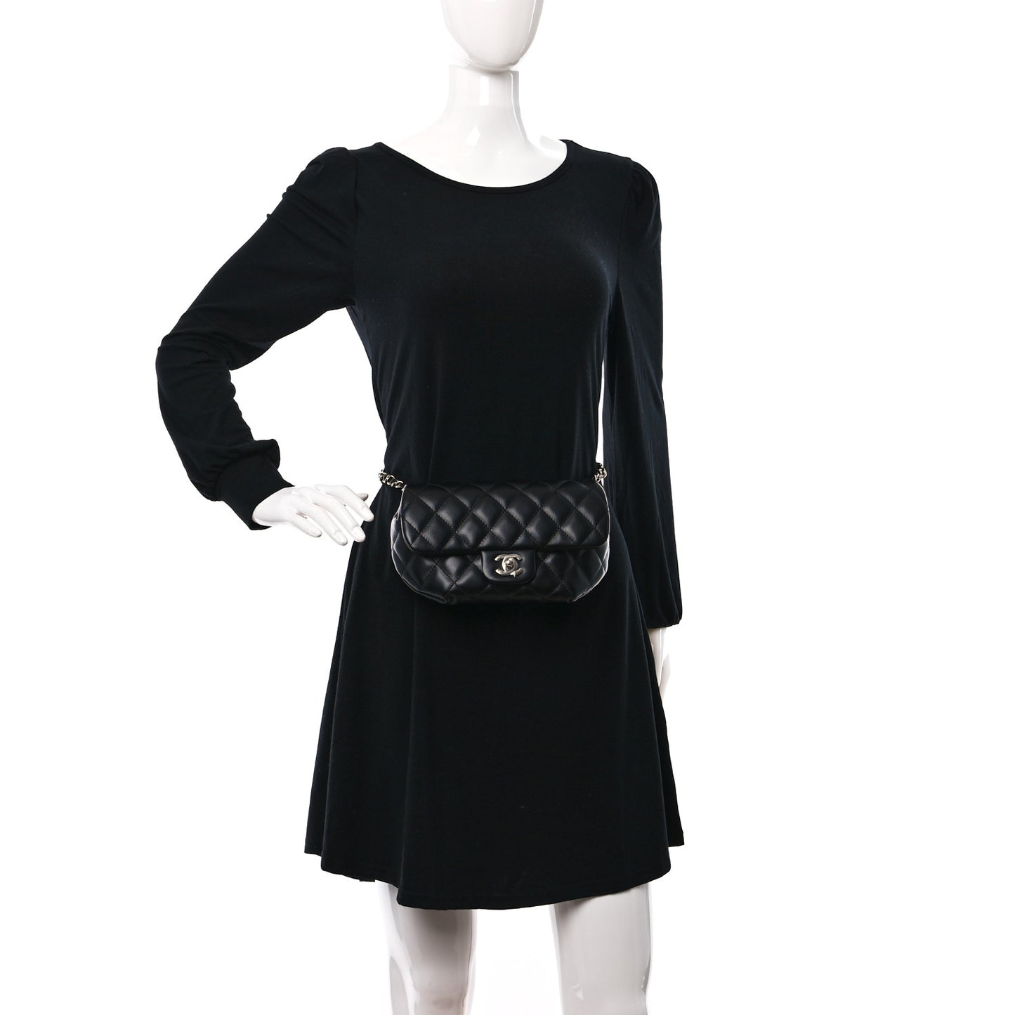 Calfskin Quilted CC Uniform Flap Belt Bag Black