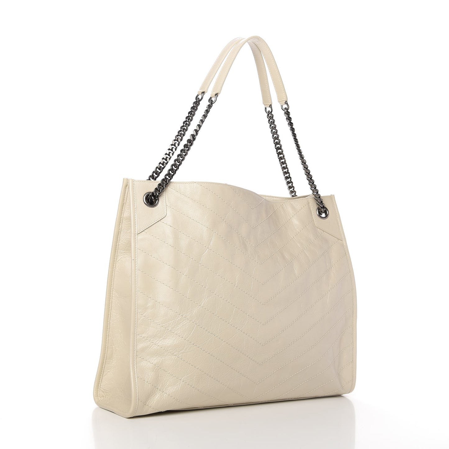 Crinkled Calfskin Matelasse Monogram Niki Shopper Tote Crema Soft