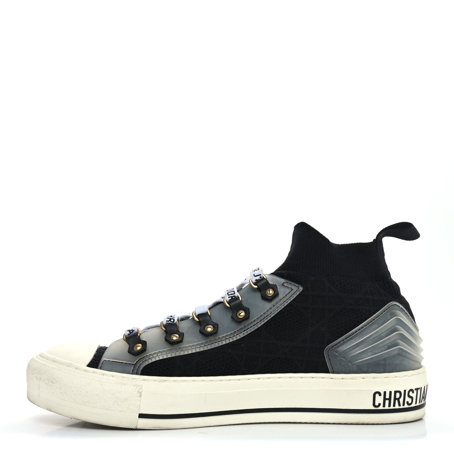Technical Knit Calfskin Womens Walk'N'Dior High Top Sneakers 40 Black