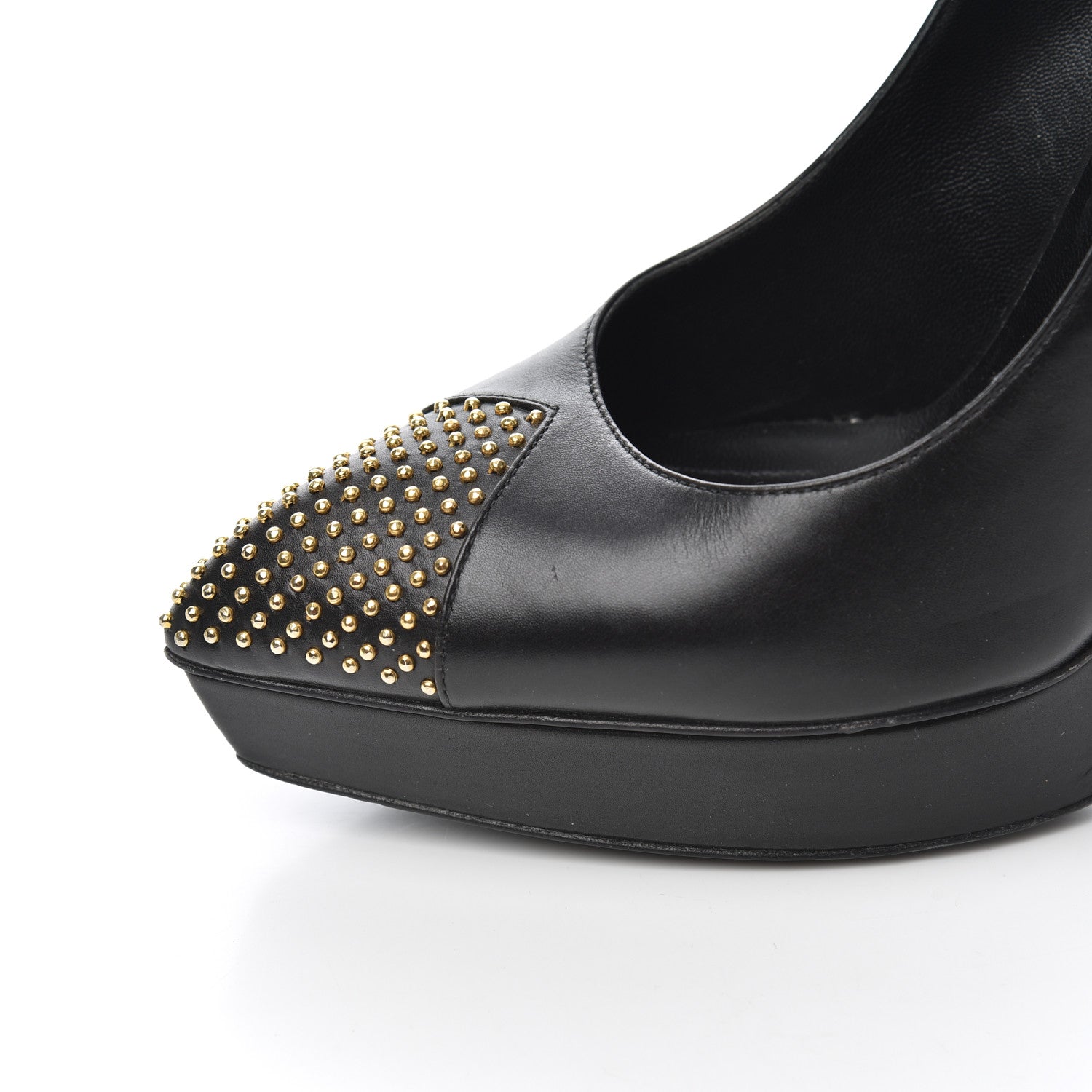 Saint Laurent Calfskin Studded Cap Toe Janis 105 Platform Pumps 38 Black 9 of 25