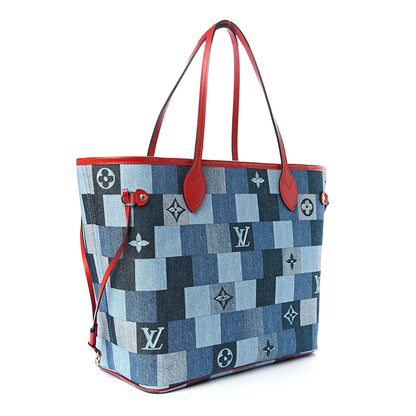 Louis Vuitton Denim Damier Monogram Patchwork Neverfull Blue Rouge 4 of 12