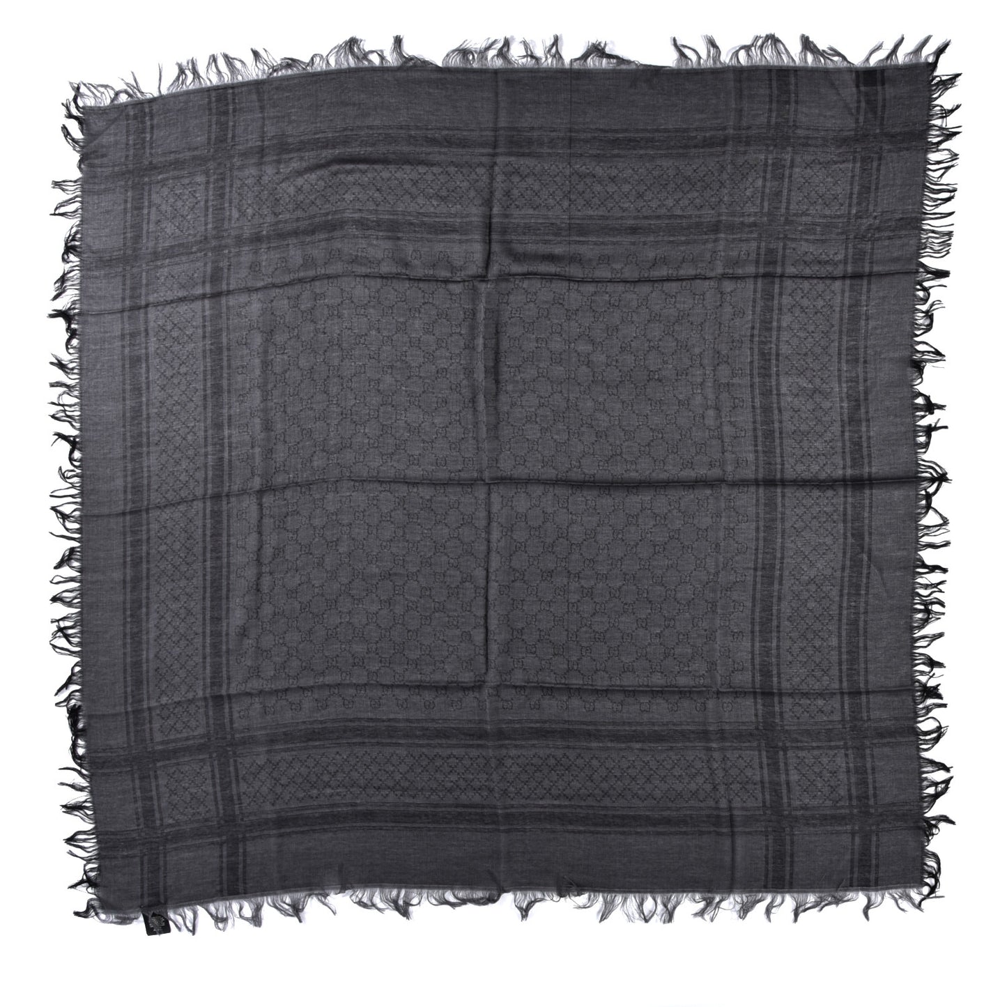 Wool Silk GG Monogram Diamante Plaid Surviee Shawl Graphite Black