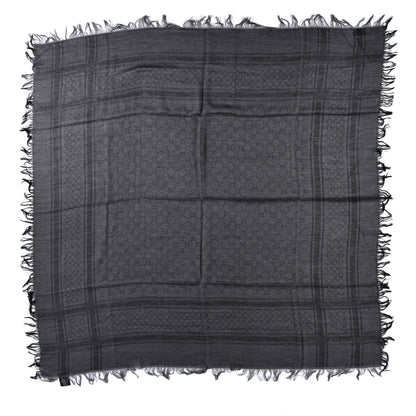Gucci Wool Silk GG Monogram Diamante Plaid Surviee Shawl Graphite Black 1 of 3