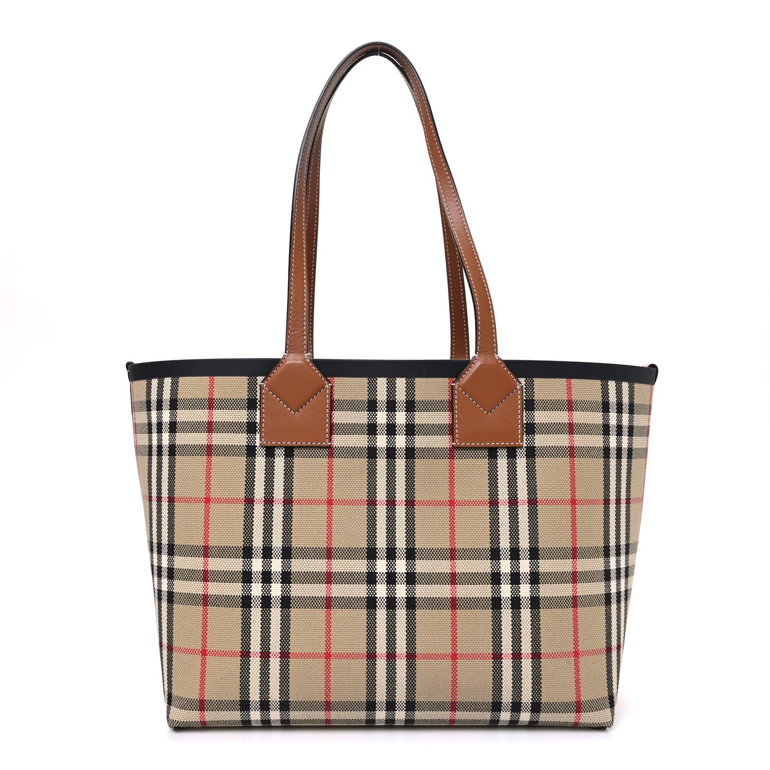 Burberry Cotton Vintage Check Medium London Tote Bag Briar Brown Black 1 of 11