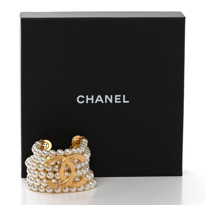 Chanel Pearl Metal CC Paris Button Multistrand Bracelet Gold White 5 of 5