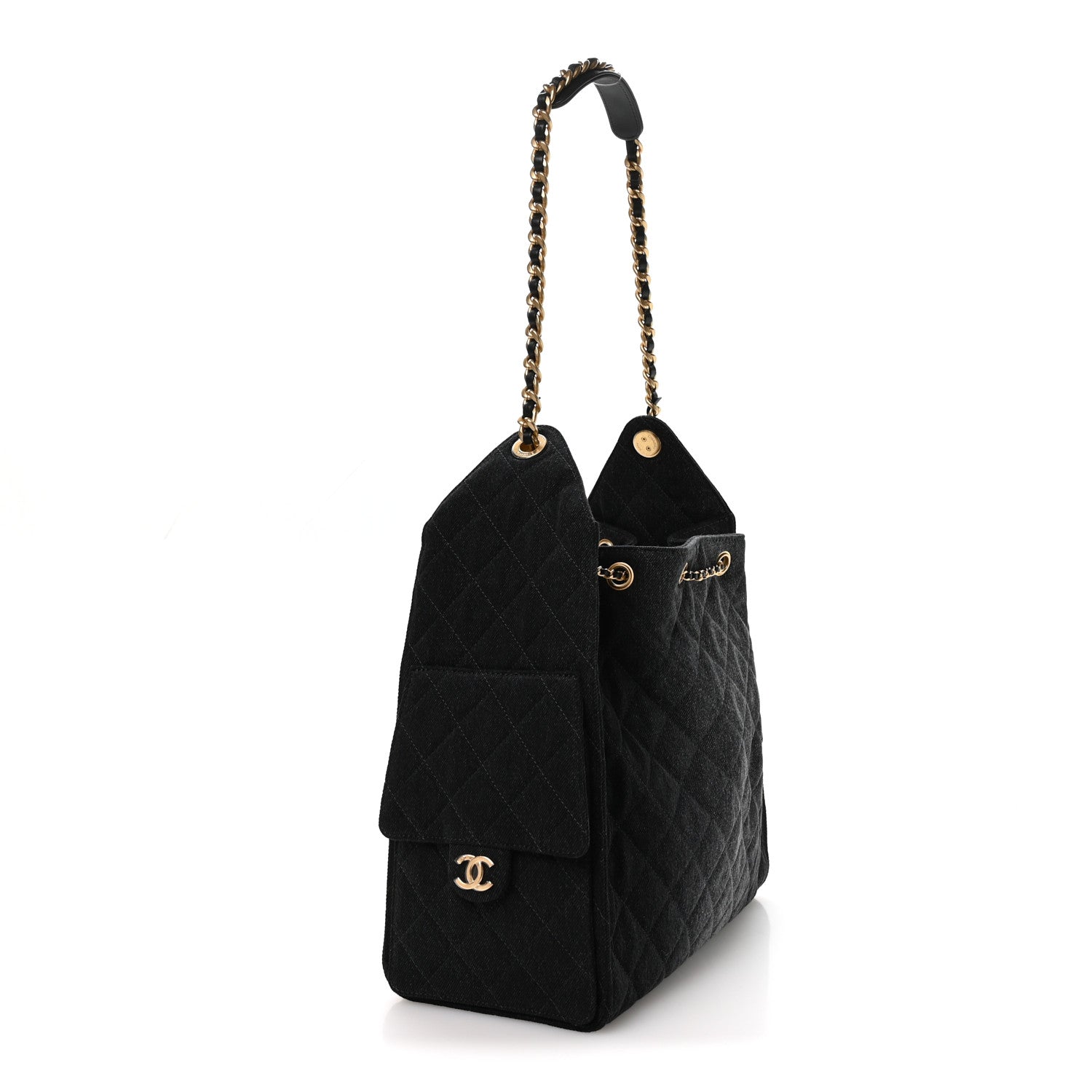 Chanel Washed Denim Quilted Medium Chanel 25 Handbag Black 4 of 11
