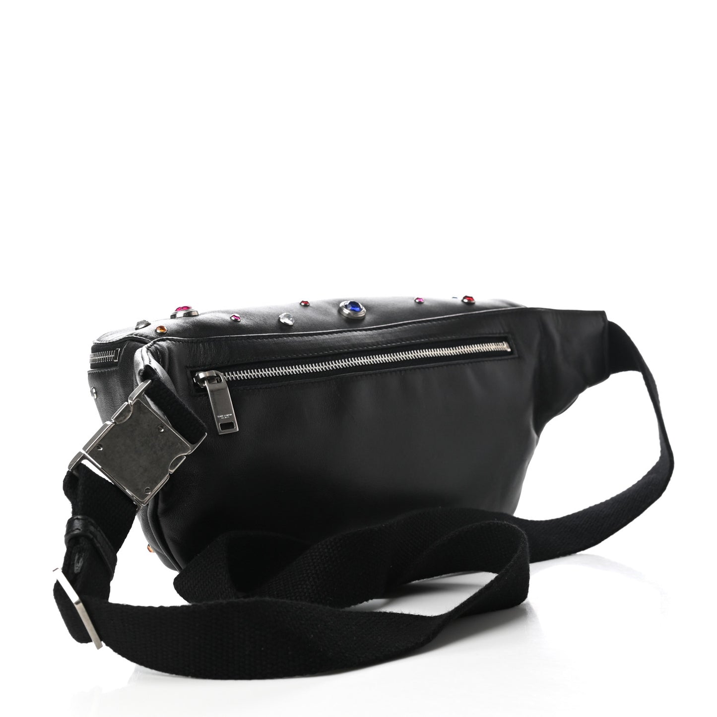 Calfskin Crystal Embellished Monogram Belt Bag Black