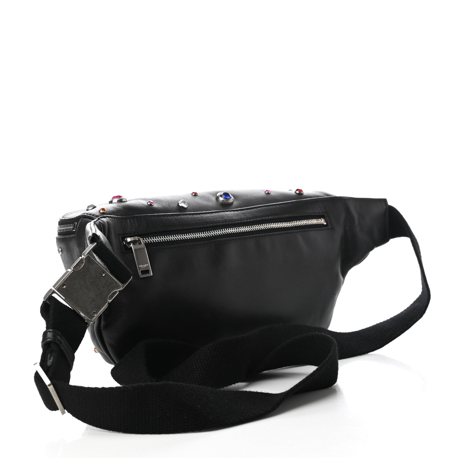 Saint Laurent Calfskin Crystal Embellished Monogram Belt Bag Black 3 of 10