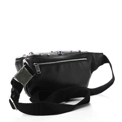 Saint Laurent Calfskin Crystal Embellished Monogram Belt Bag Black 3 of 10