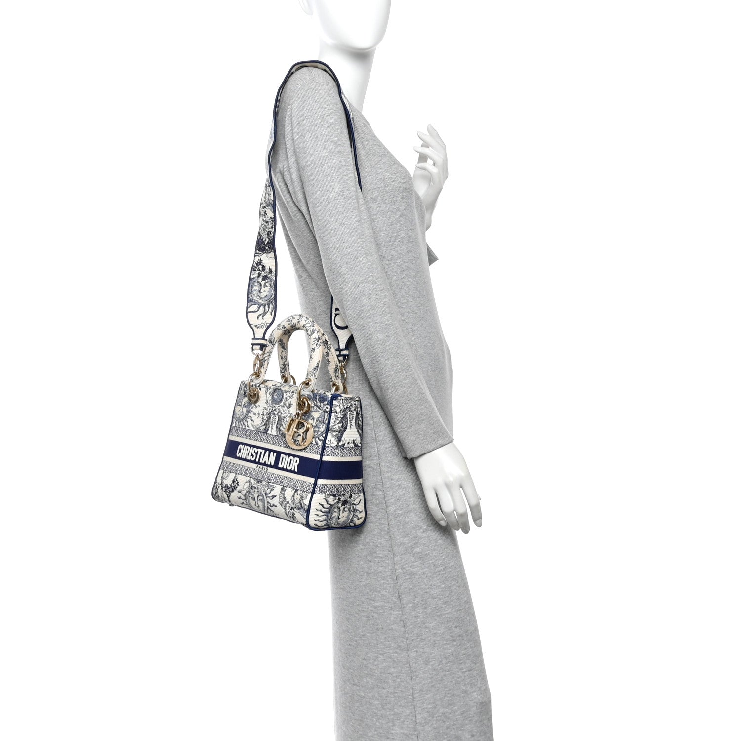 Christian Dior Canvas Embroidered Toile De Jouy Soleil Medium Lady D-Lite Blue 2 of 11