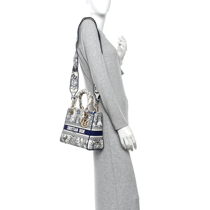 Christian Dior Canvas Embroidered Toile De Jouy Soleil Medium Lady D-Lite Blue 2 of 11