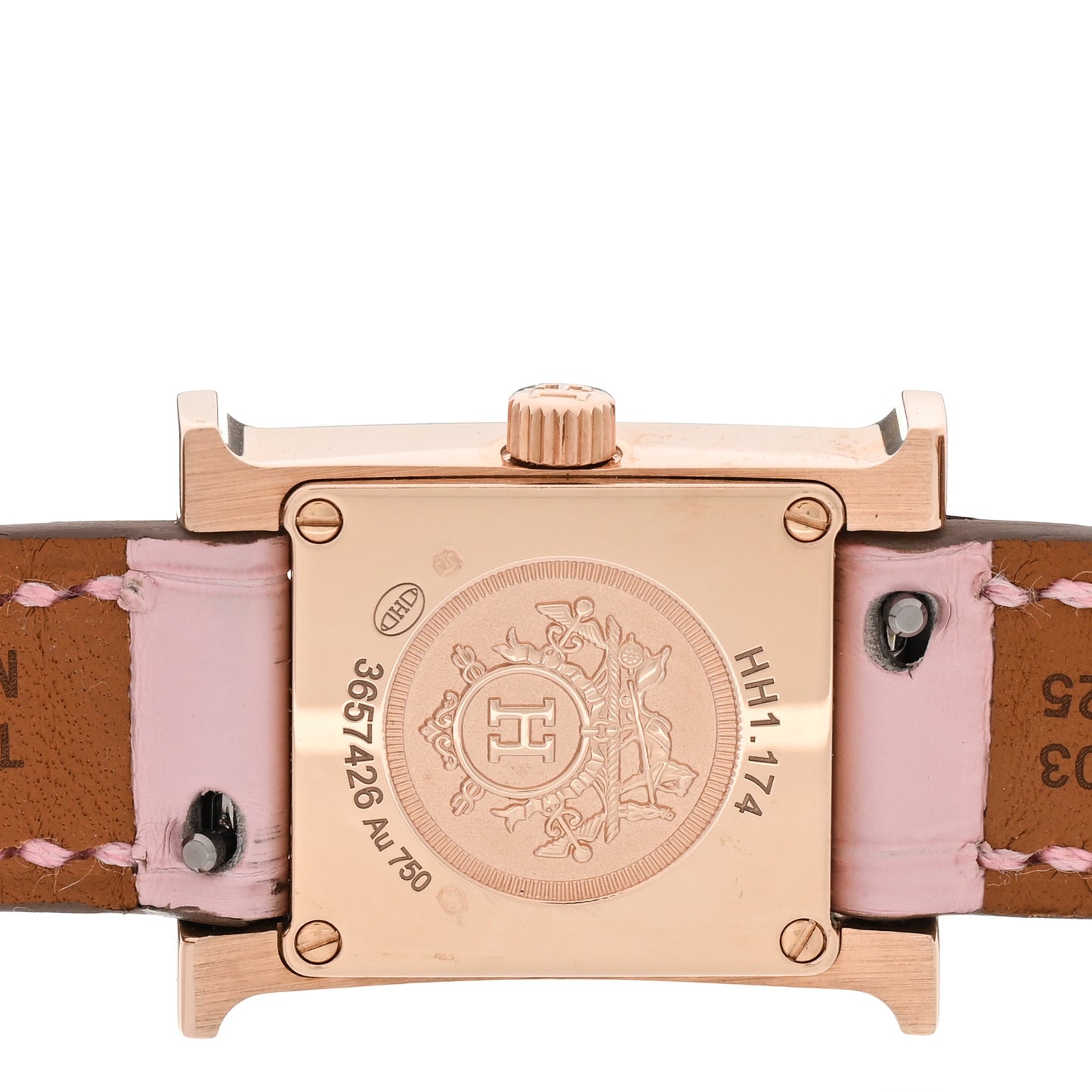 18K Rose Gold Alligator Diamond Bezel Rose Opal 17.2mm Heure H Hour Quartz Watch Rose Pale