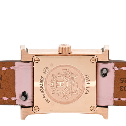 Hermes 18K Rose Gold Alligator Diamond Bezel Rose Opal 17.2mm Heure H Hour Quartz Watch Rose Pale 4 of 5