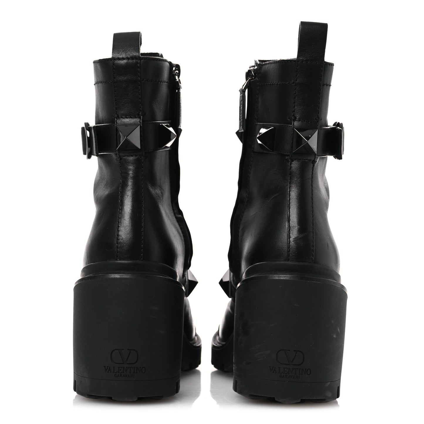 Calfskin Tonal Roman Stud Combat Boots 39 Black