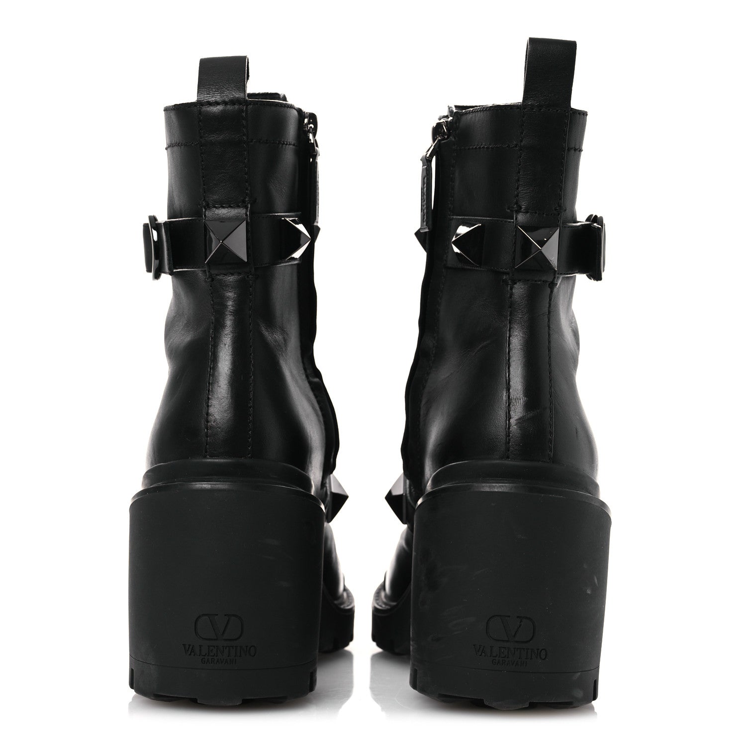 Valentino Garavani Calfskin Tonal Roman Stud Combat Boots 39 Black 6 of 13