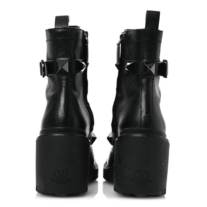 Valentino Garavani Calfskin Tonal Roman Stud Combat Boots 39 Black 6 of 13