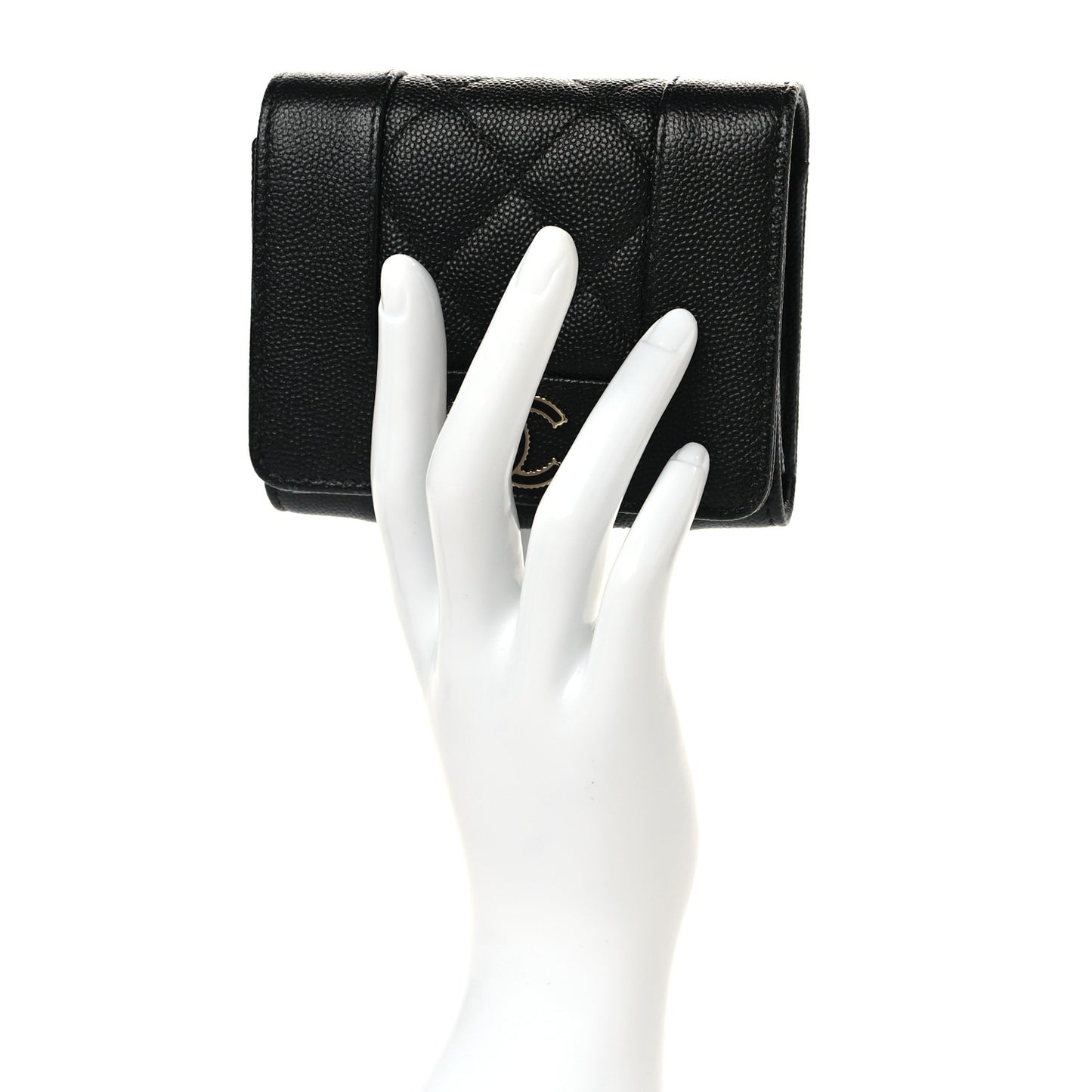 Caviar Quilted Mademoiselle Vintage Compact Flap Wallet Black