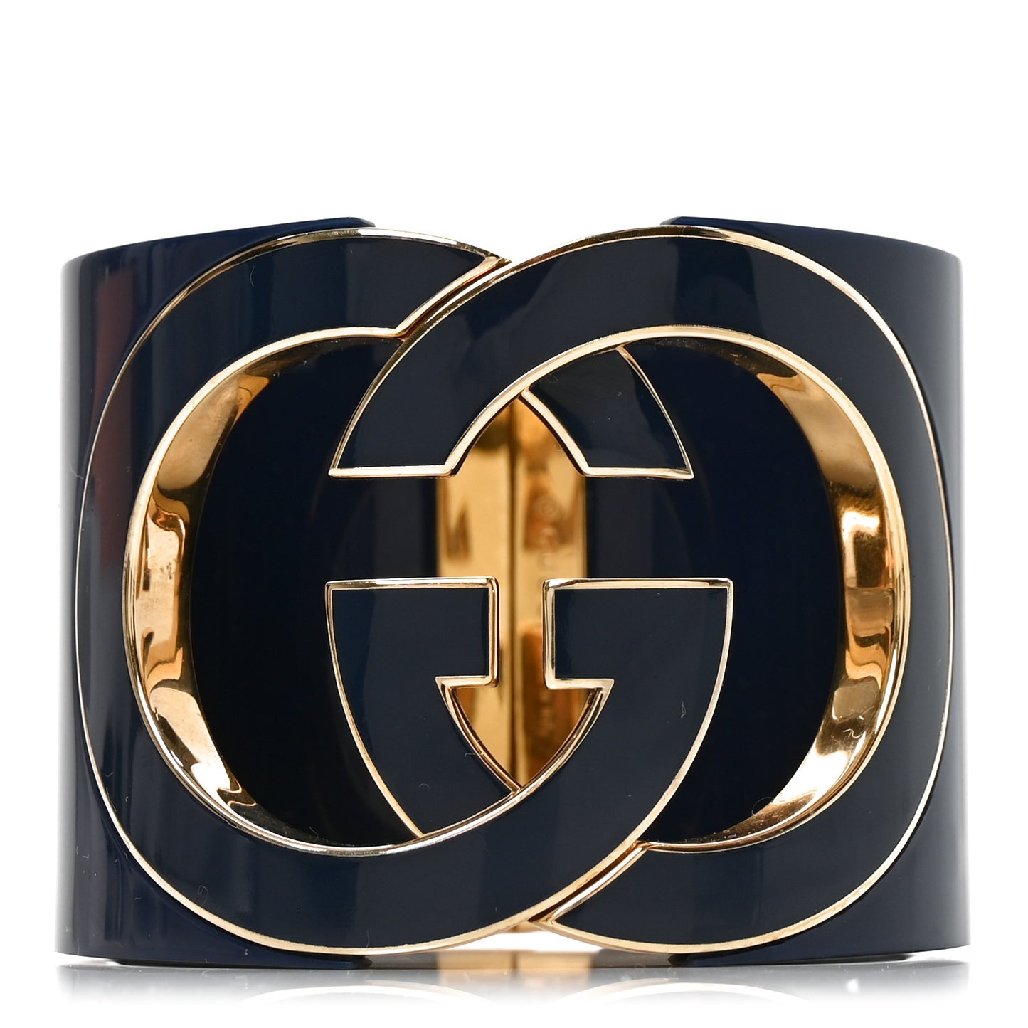 Metal Enamel Interlocking G Wide Cuff Bracelet S Navy