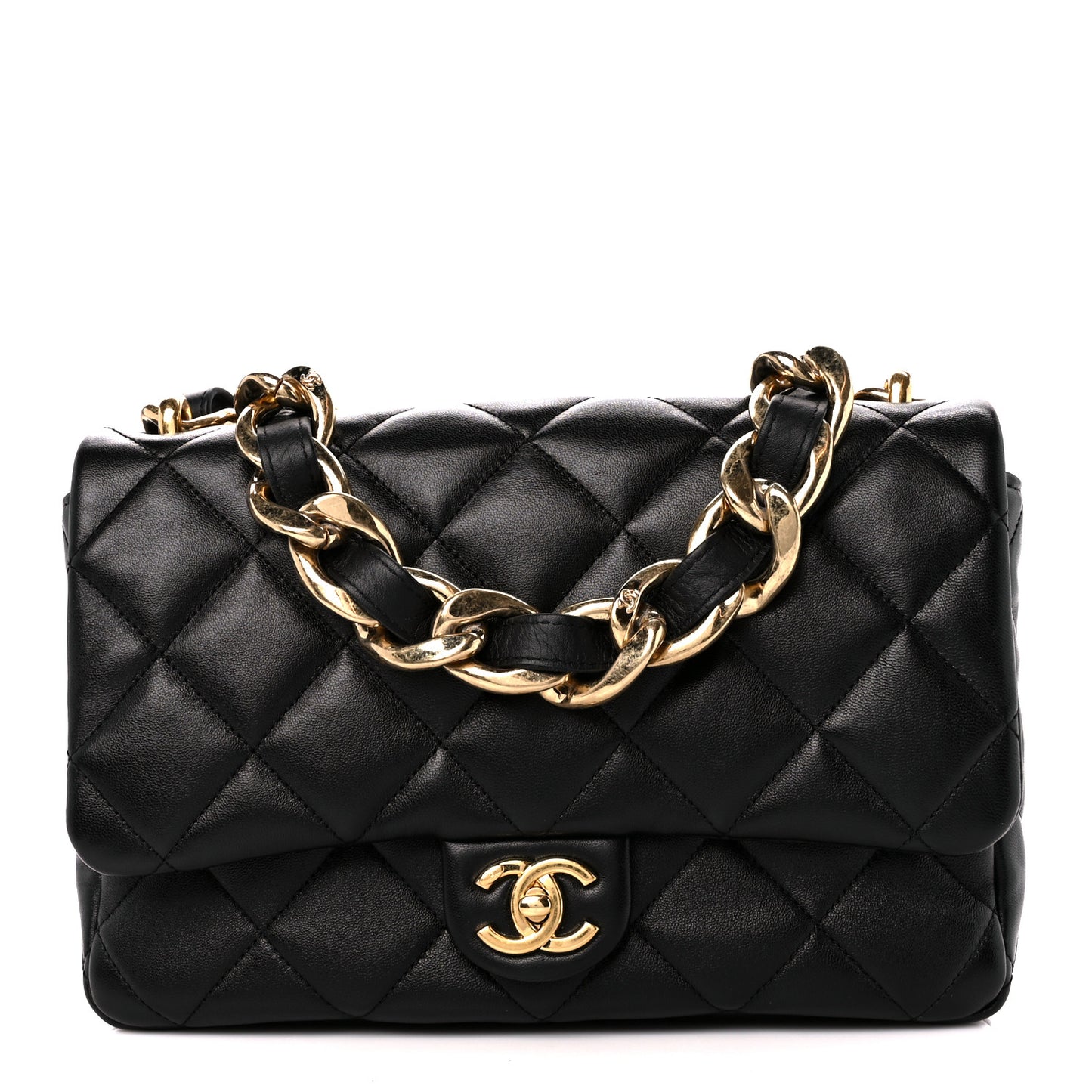 Lambskin Quilted Large CC Funky Town Flap Black
