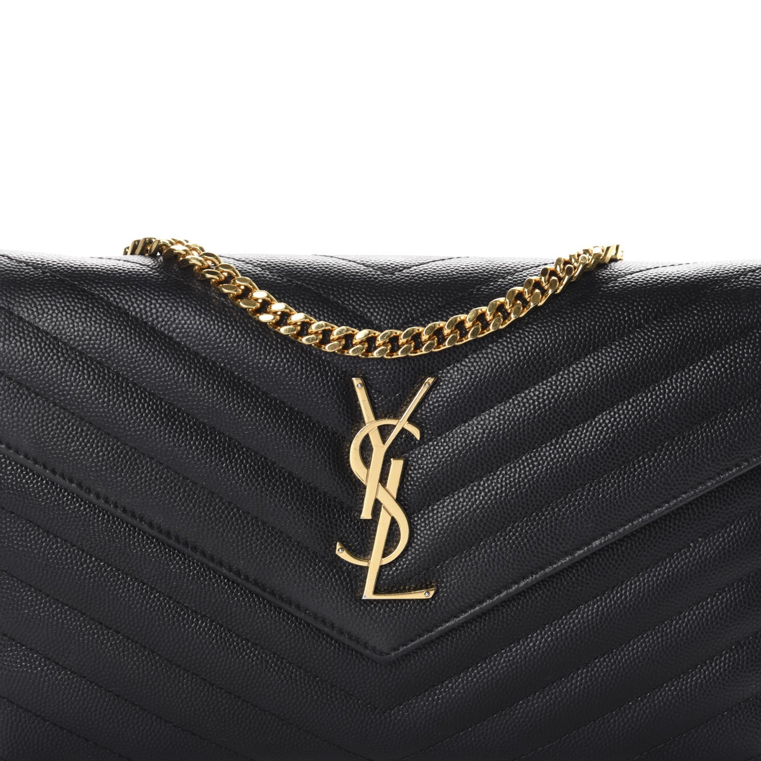 Saint Laurent Grain De Poudre Matelasse Chevron Monogram Chain Wallet Black 10 of 10