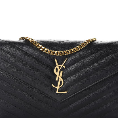 Saint Laurent Grain De Poudre Matelasse Chevron Monogram Chain Wallet Black 10 of 10