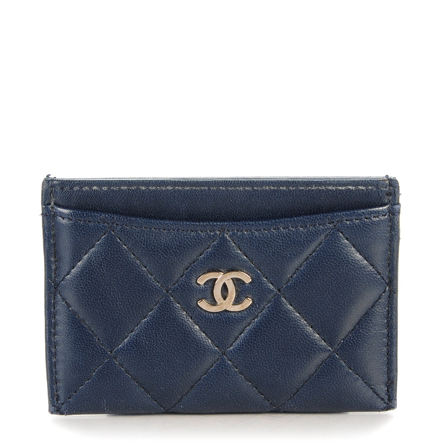 Chanel Lambskin Quilted Card Holder Navy Blue 1 of 8