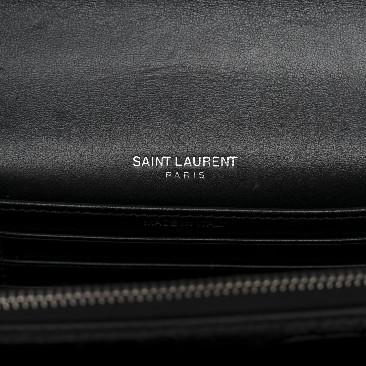 Saint Laurent Calfskin Crocodile Embossed Monogram Sunset Chain Wallet Black 6 of 11