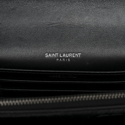 Saint Laurent Calfskin Crocodile Embossed Monogram Sunset Chain Wallet Black 6 of 11