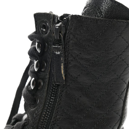 Chanel Sheepskin Quilted CC Tall Lace Up Combat Boots 36 Black 9 of 18