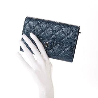 Chanel Metallic Caviar Quilted Medium Flap Wallet Dark Blue 2 of 9