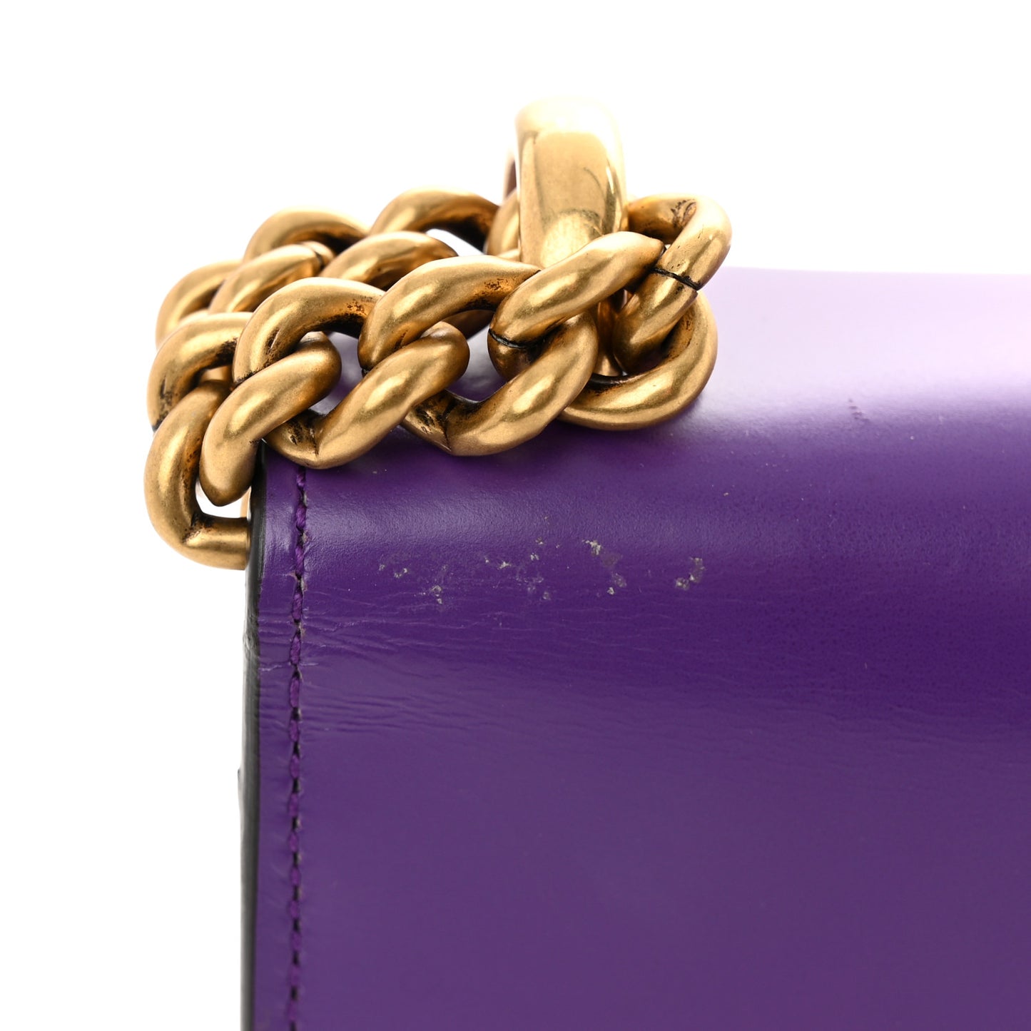 Knight Calfskin Small GG Marmont Chain Handle Bag Shine Purple