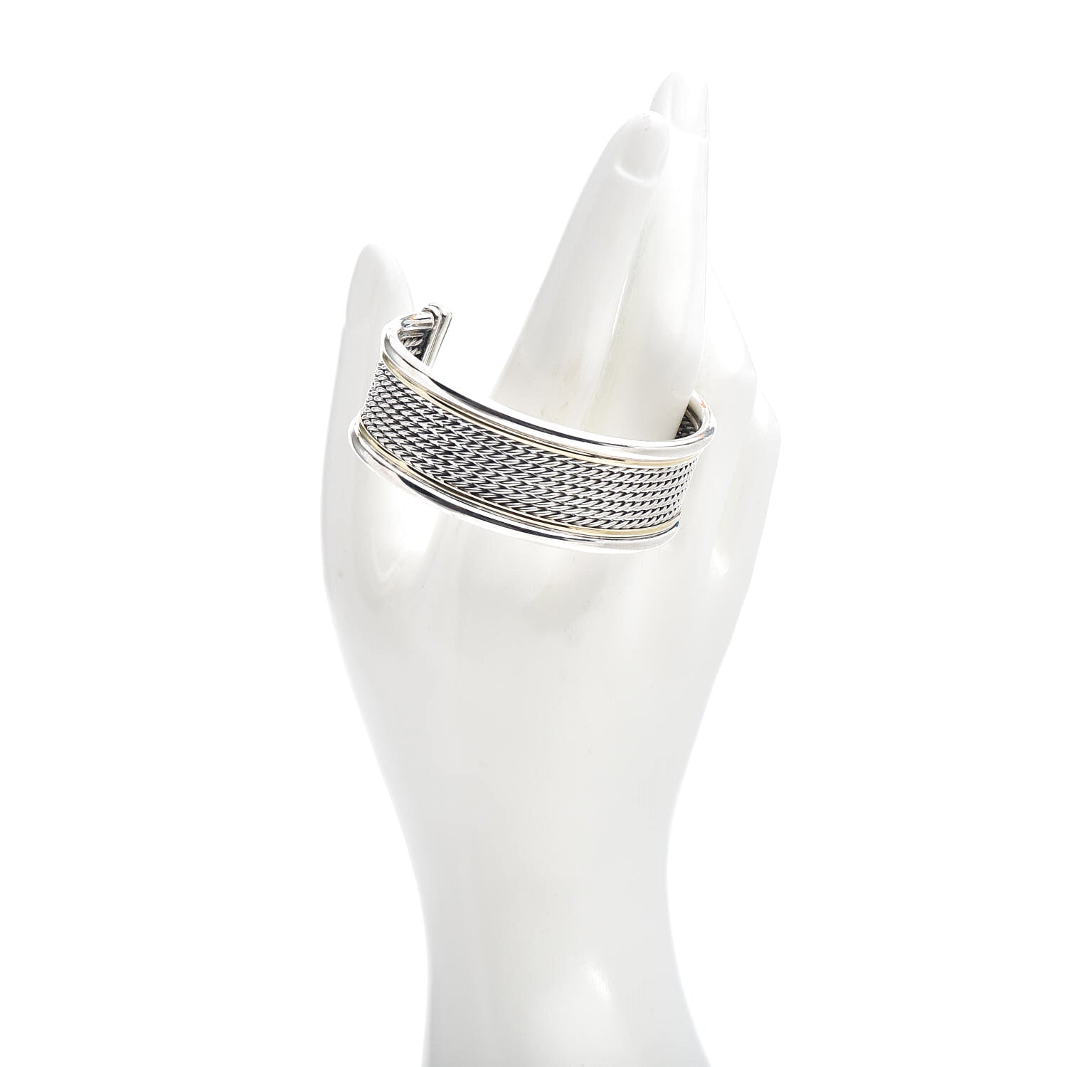 David Yurman Sterling Silver 18K Yellow Gold Origami Cable Cuff Bracelet 2 of 4