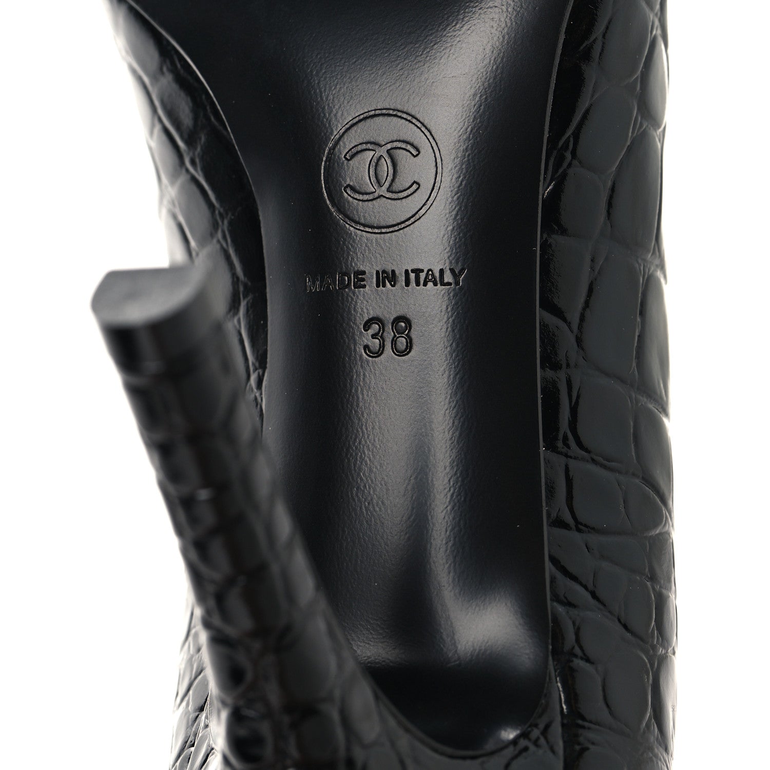 Chanel Crocodile Embossed Patent Calfskin Pumps 38 Black 8 of 9