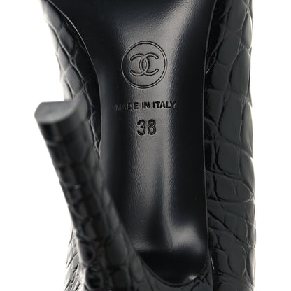 Chanel Crocodile Embossed Patent Calfskin Pumps 38 Black 8 of 9