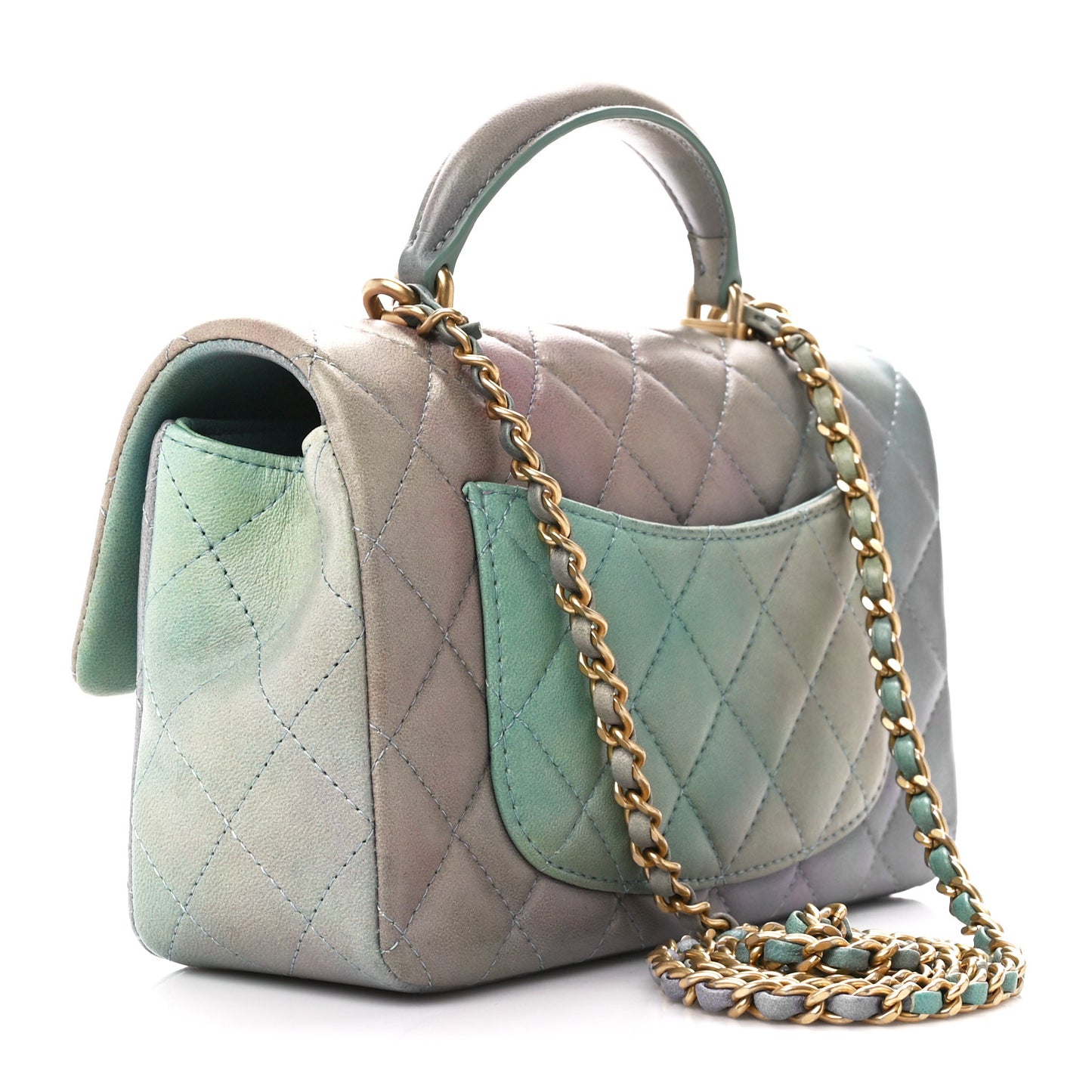 Lambskin Quilted Ombre Mini Top Handle Rectangular Flap Blue Green