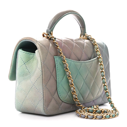 Chanel Lambskin Quilted Ombre Mini Top Handle Rectangular Flap Blue Green 3 of 11