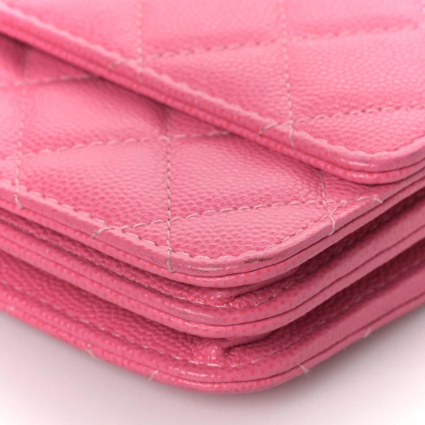 Caviar Quilted Square Wallet On Chain WOC Pink