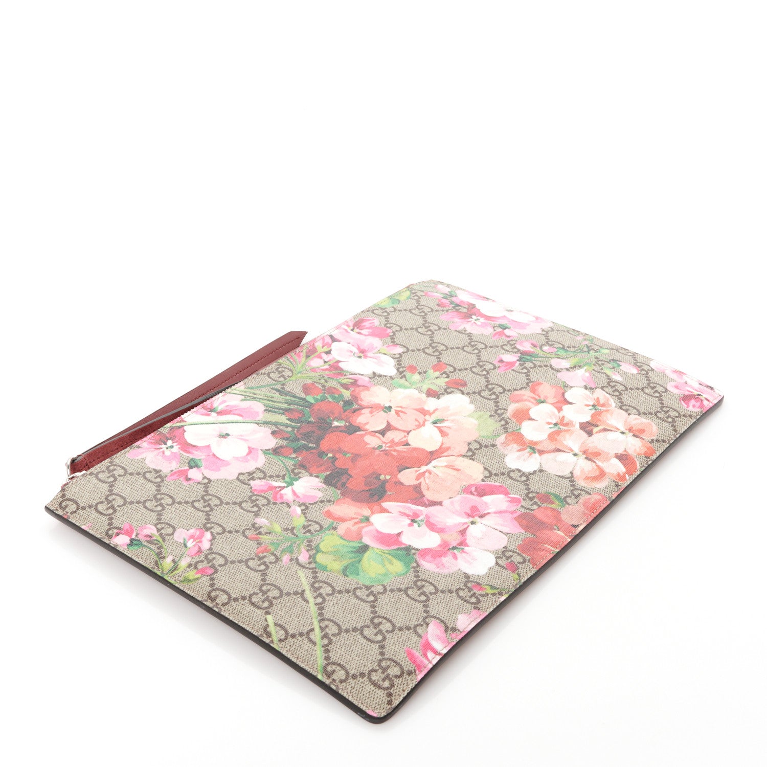 Gucci GG Supreme Monogram Blooms Suede Large Zip Pouch Beige Multicolor Dry Rose 4 of 7