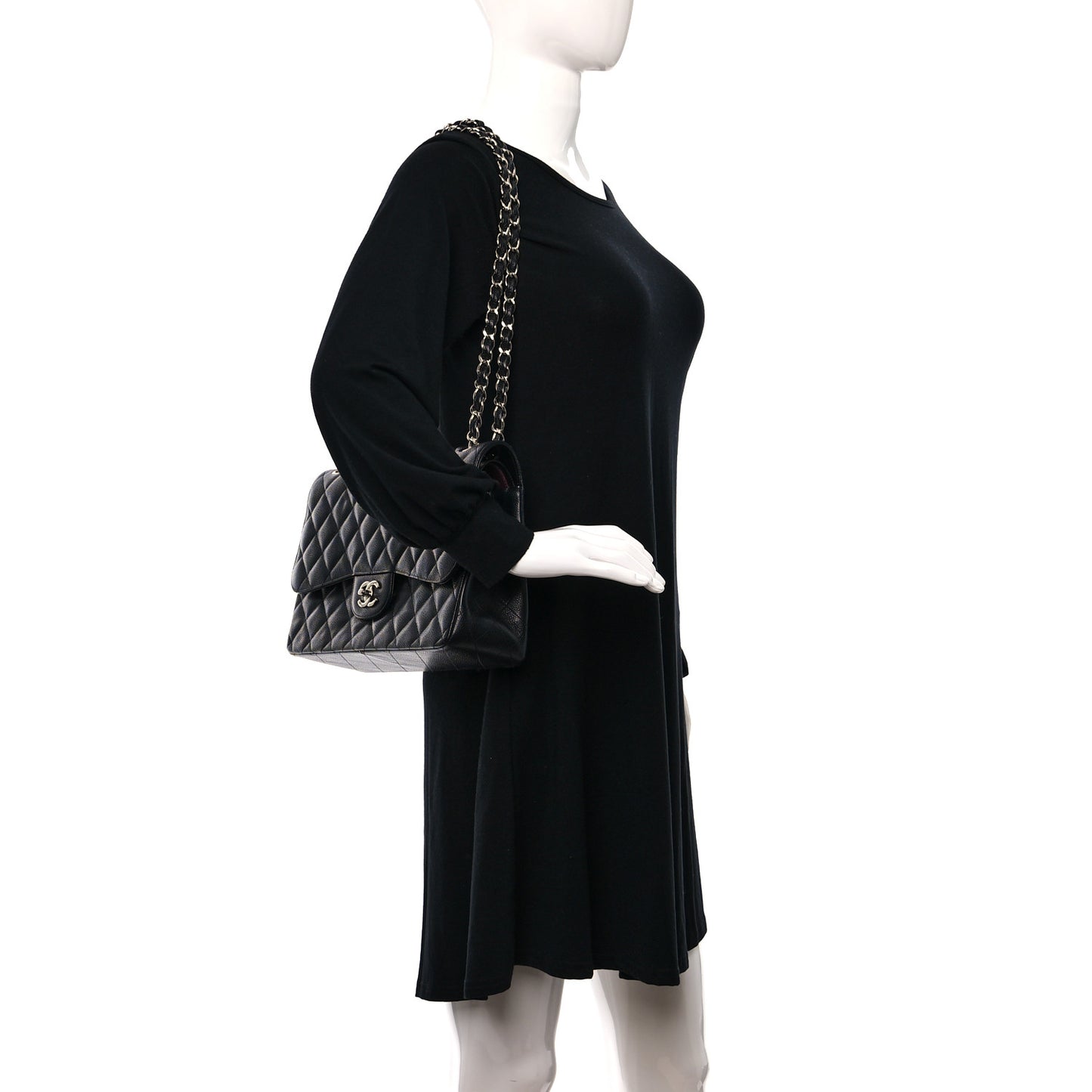 Caviar Quilted Jumbo Double Flap Black