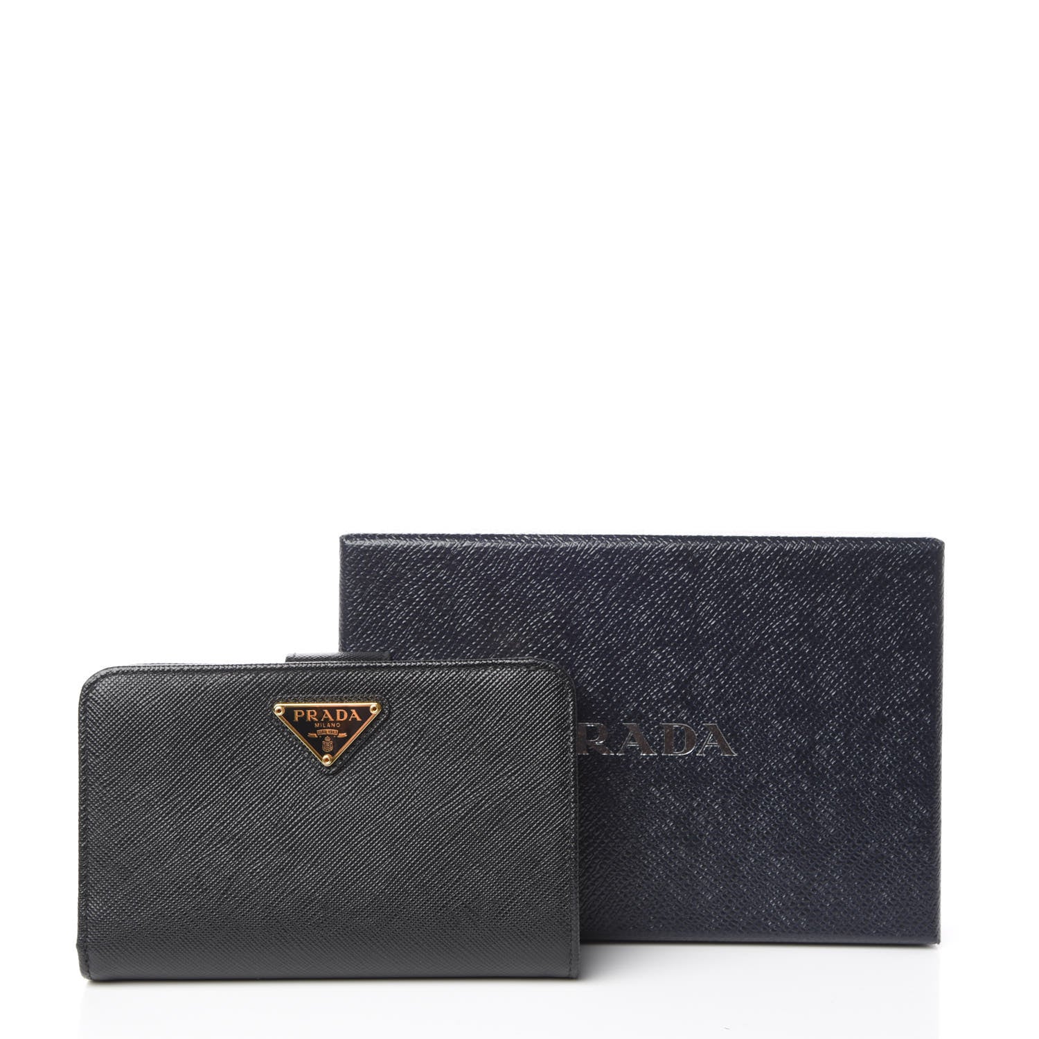 Prada Saffiano Compact Triangle Wallet Black 7 of 7