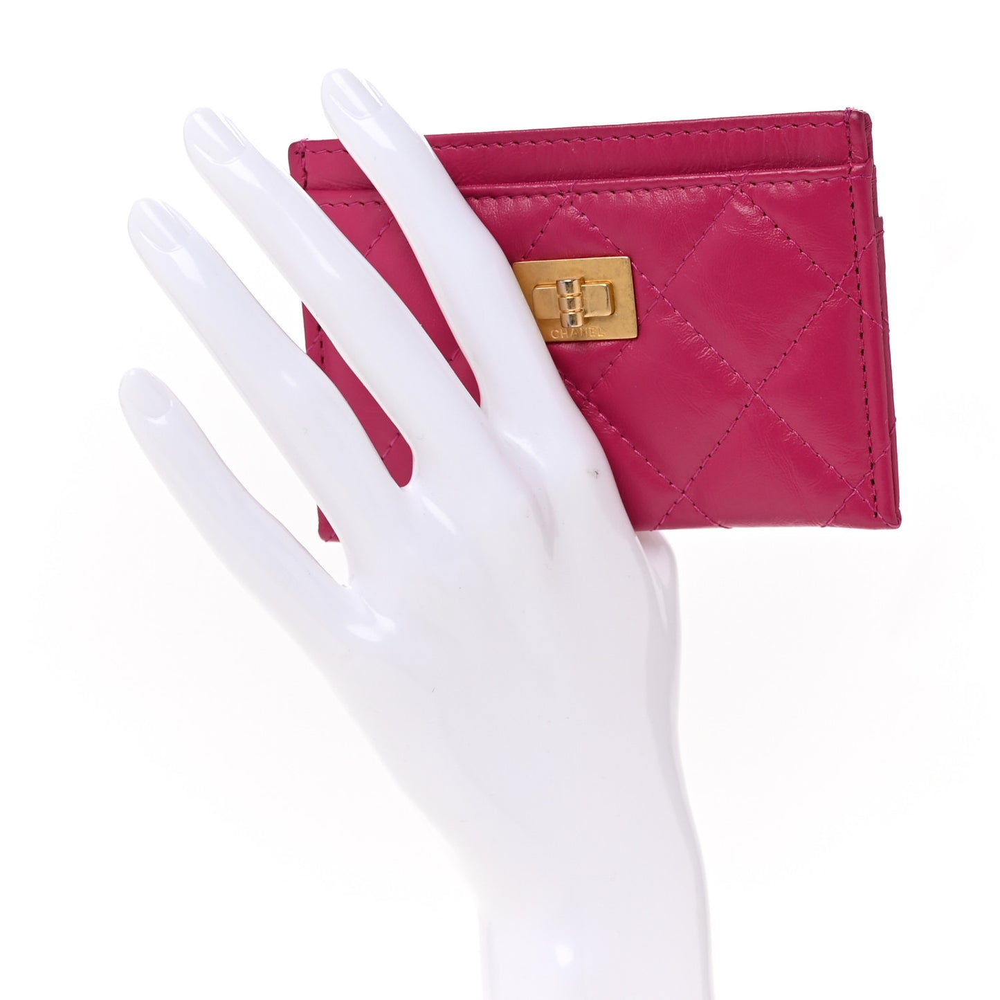 Aged Calfskin Quilted Reissue Card Holder Fuchsia
