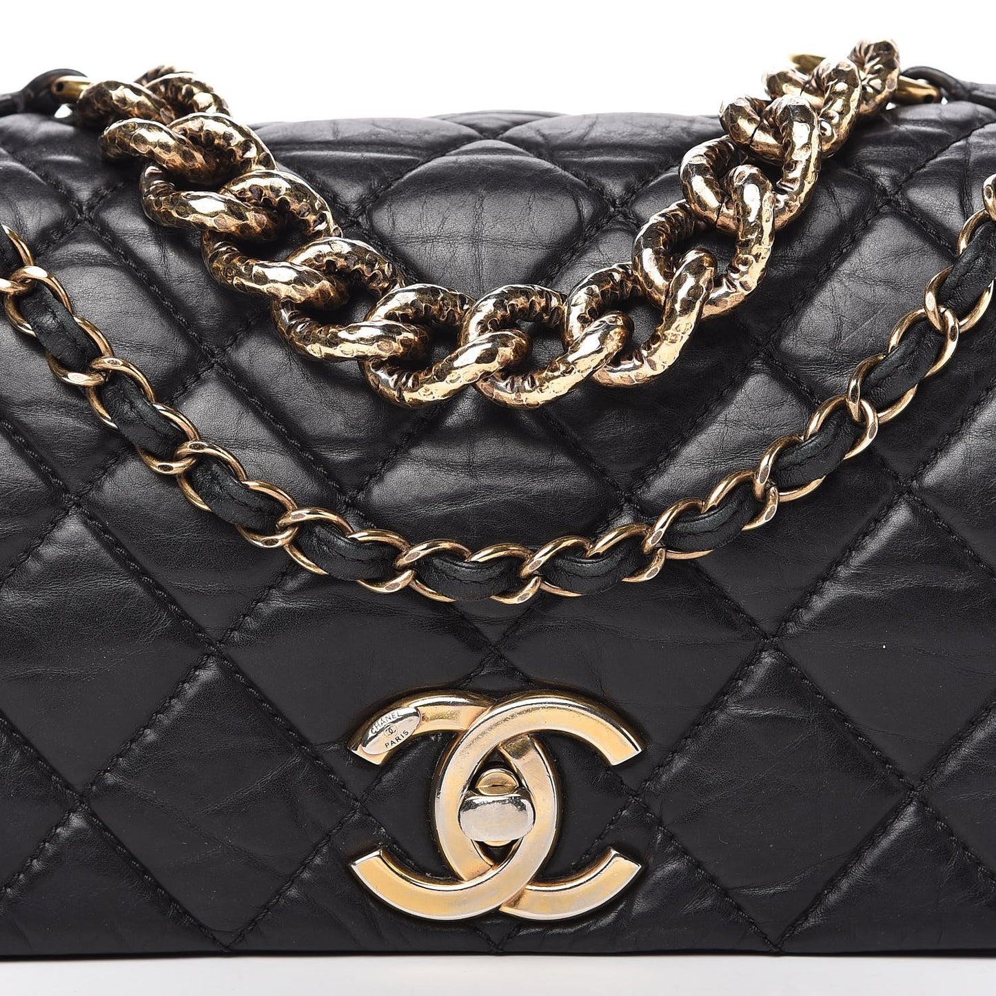 Aged Calfskin Quilted Medium Pondichery Flap Black