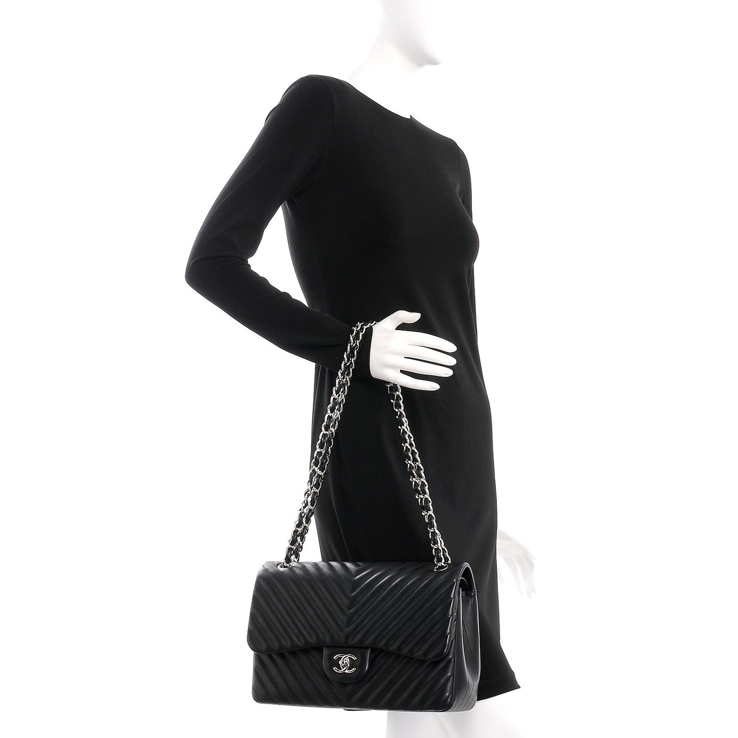 Lambskin Chevron Quilted Jumbo Double Flap Black