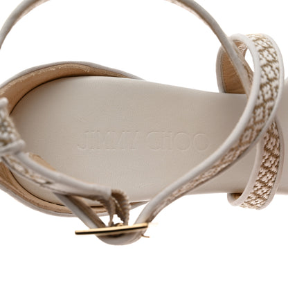 Jimmy Choo Fabric Cork Portia 120 Wedge Sandals 36 White Marble 6 of 8
