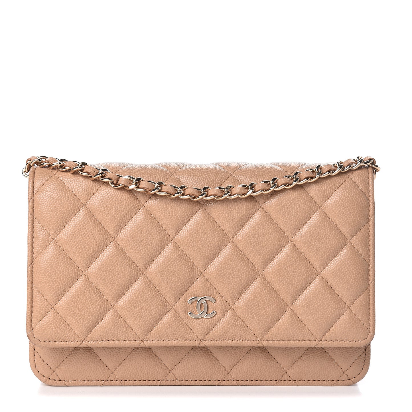 Caviar Quilted Wallet On Chain WOC Beige