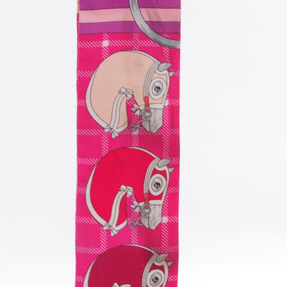 Hermes Silk Tatersale Twilly Fuchsia Rouge Vif Corail 8 of 10